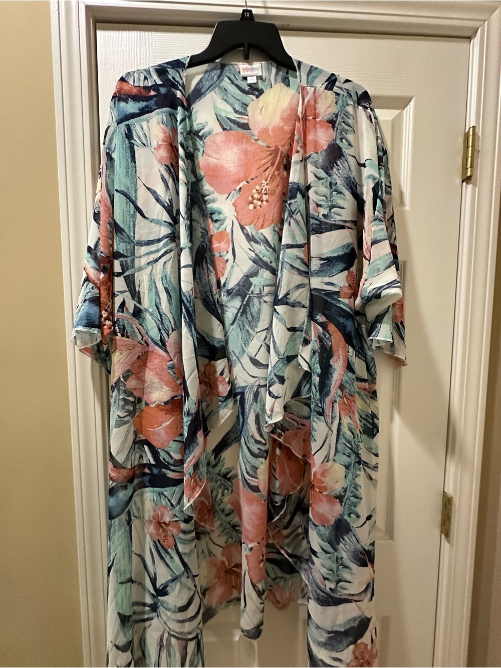 LuLaRoe Peach & Teal Floral Kimono